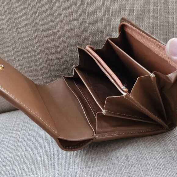 Nina Ricchi Wallet Trifold Cardholder Zip Around Coin Pocket Brown Leather Purse - Picture 7 of 12